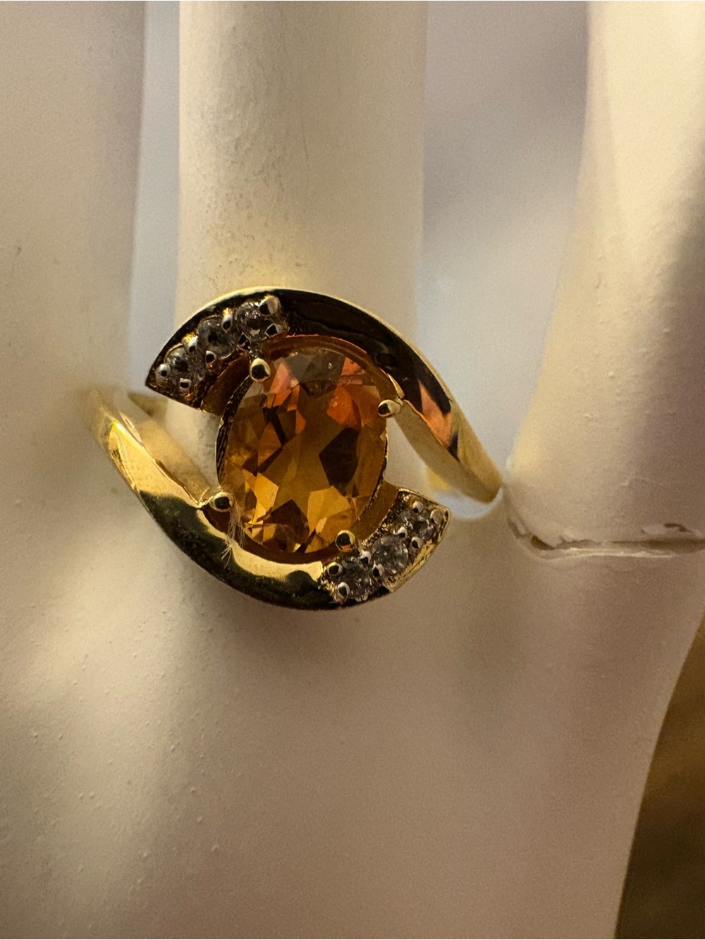 NEW Sterling Silver Citrine White Topaz Ring 1.24 CTW Size 7.5 Gold Tone
